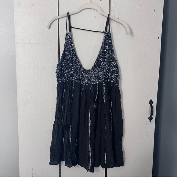 Free People Glitter Girl Blue Slip Dress Medium Sequins - Picture 2 of 14